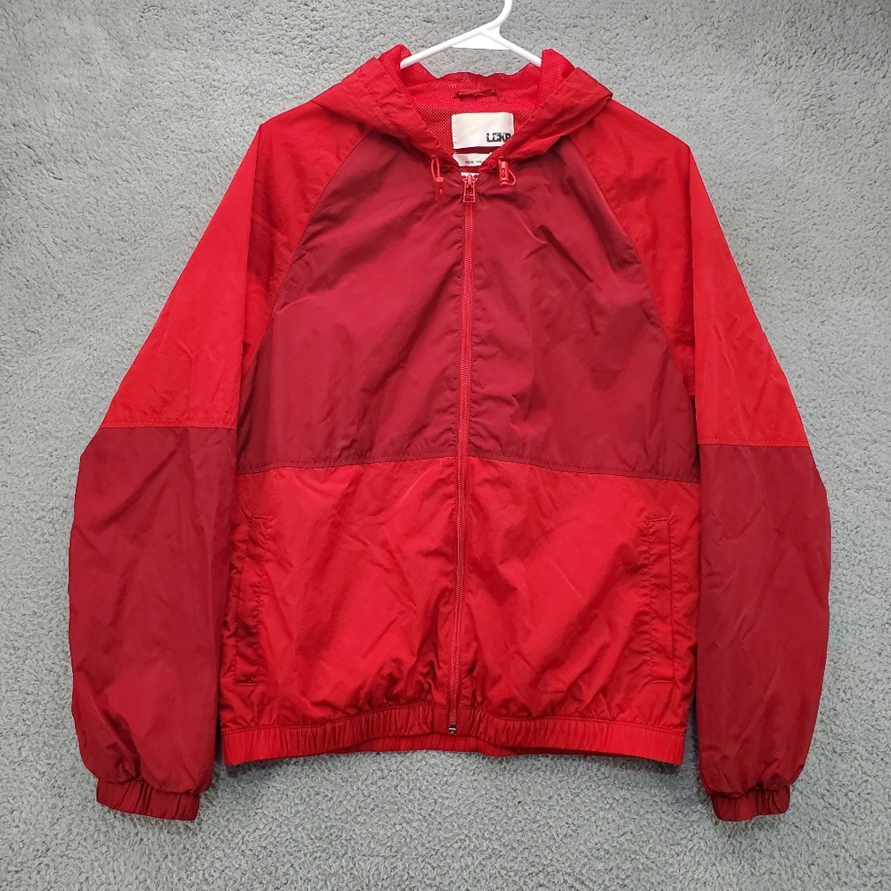 LCKR Foot Locker Windbreaker Jacket Mens Small Hooded Zip Up Red